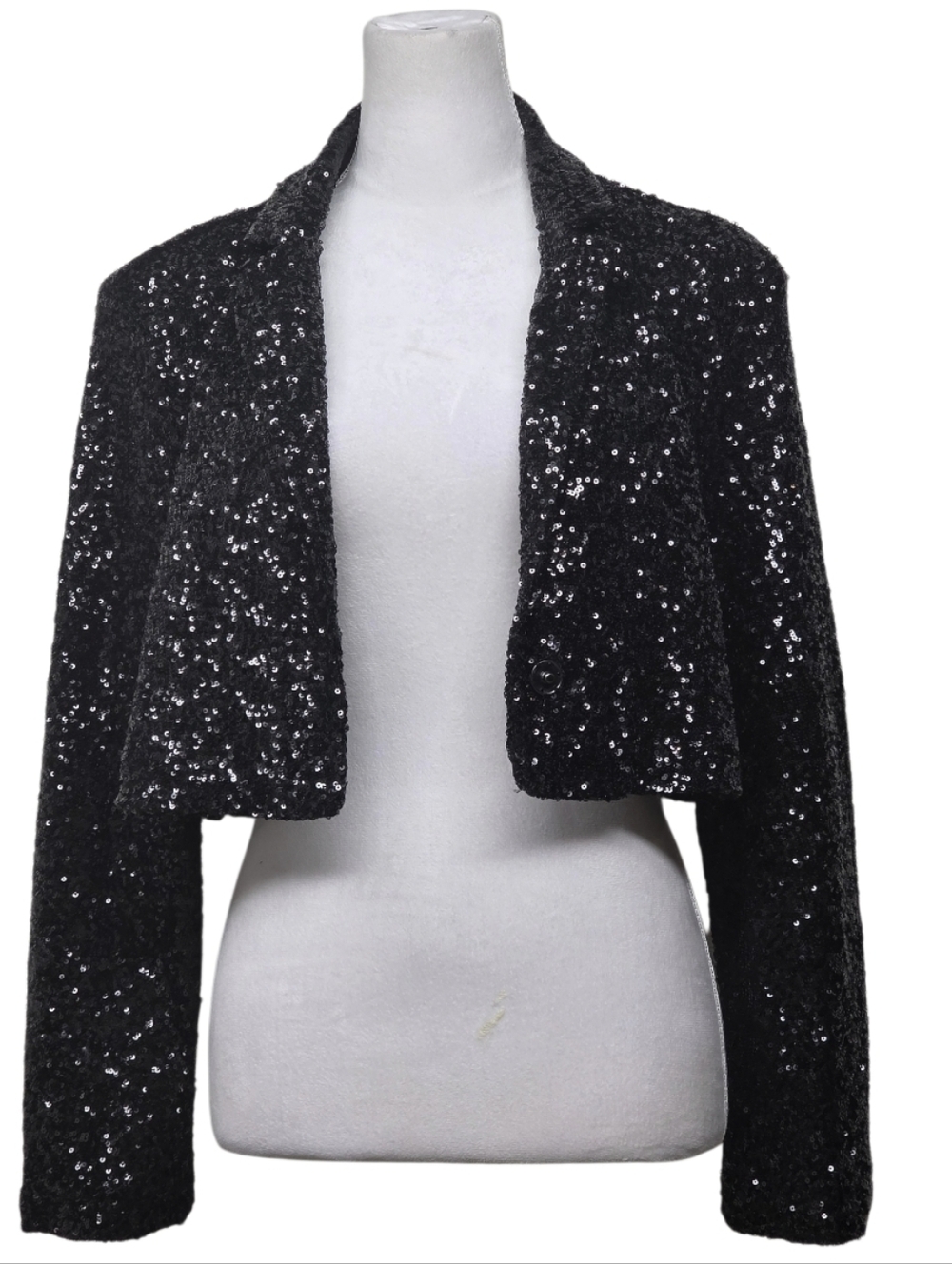 Open Edit Black Cropped Sequin Blazer Jacket